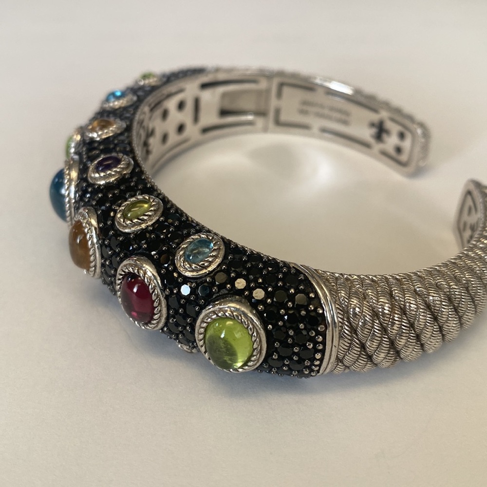 Judith Ripka Sterling 925 black spinel multi gemstone hinged bracelet EUC - Picture 6 of 7